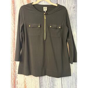 Anne Klein Black Top 1/2 Zip Two Pockets Size Small